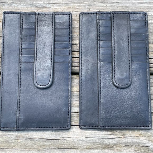 Multi Card Holder Card Holders Wallet Black Genuine Leather Long Purse Lot of 2 - Picture 1 of 11